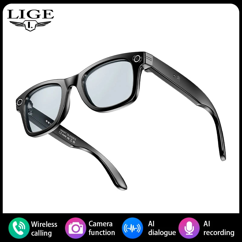 AI Smart Glasses with Camera Sunglasses 100W Camera Video Recorder Wireless Bluetooth Call Anti-Blue Glasses for Man Women