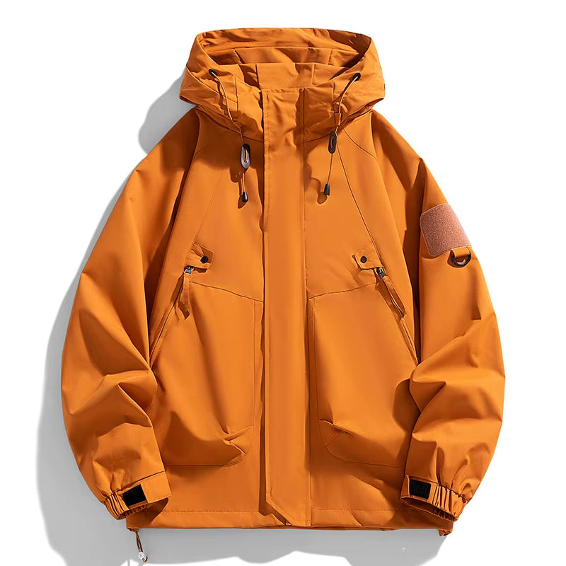 Windbreakers Men Hooded Jacket Zipper Coat Cargo Waterproof Black Bomber Camping Loose Thin Softshell Hooded Hiking Jacket