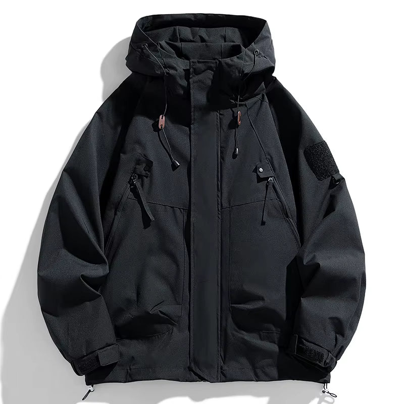 Windbreakers Men Hooded Jacket Zipper Coat Cargo Waterproof Black Bomber Camping Loose Thin Softshell Hooded Hiking Jacket
