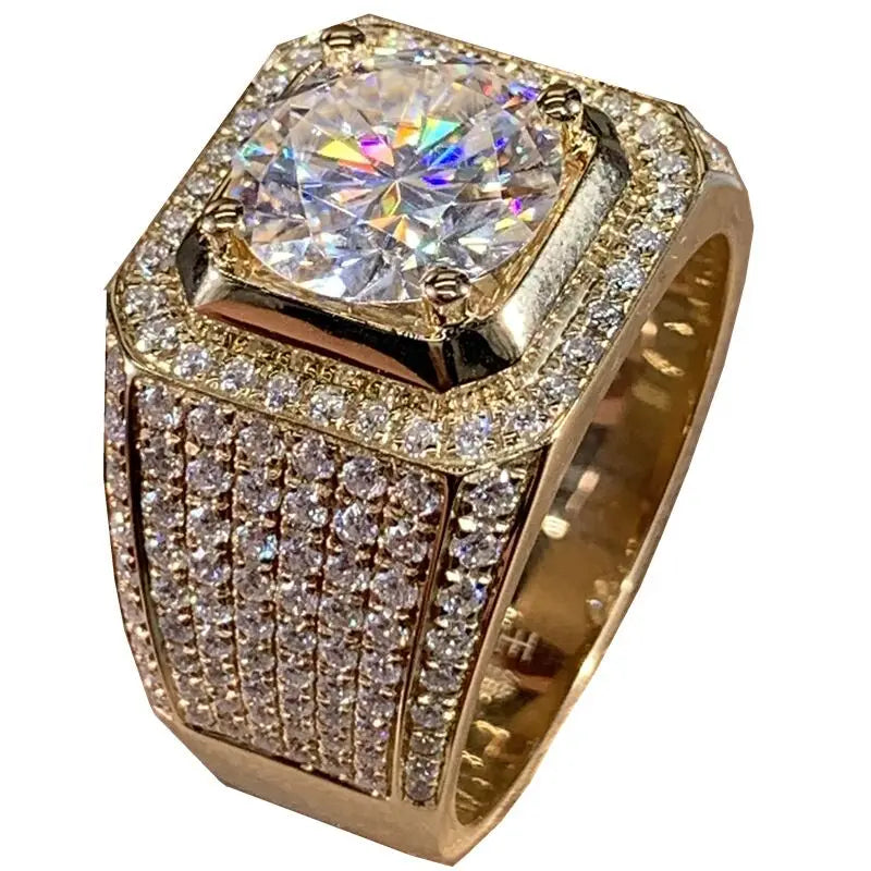 Solitaire 14K Gold Male 2Ct Lab Diamond Moissanite Ring 925 Sterling Silver Jewelry Party Wedding Band Rings for Men