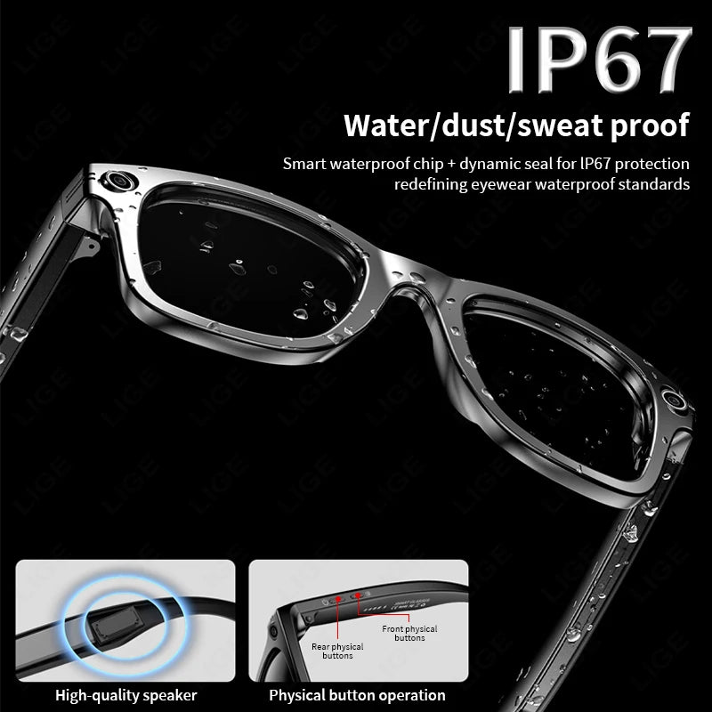 AI Smart Glasses with Camera Sunglasses 100W Camera Video Recorder Wireless Bluetooth Call Anti-Blue Glasses for Man Women