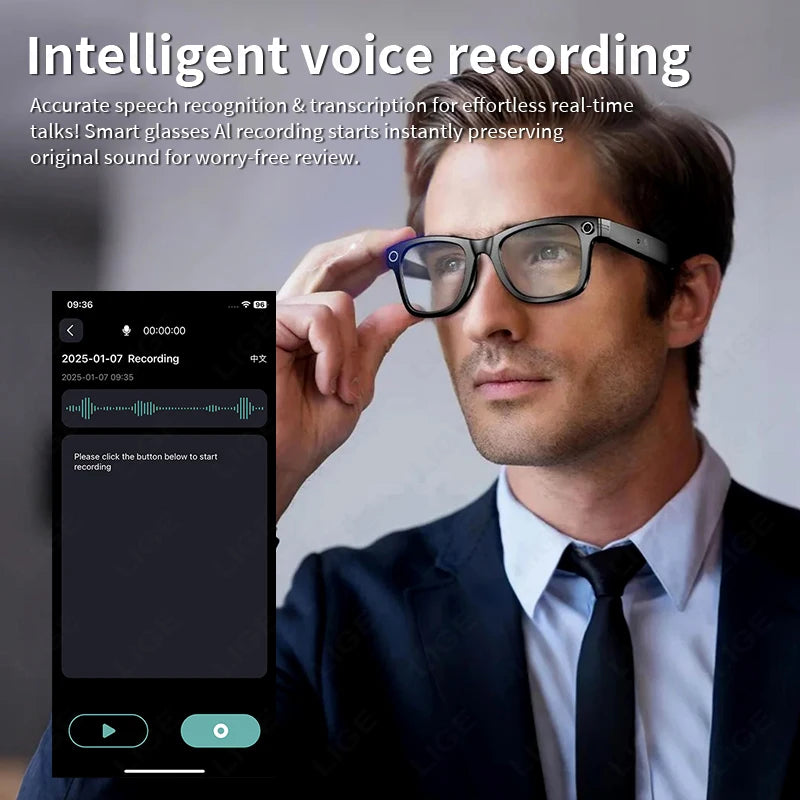 AI Smart Glasses with Camera Sunglasses 100W Camera Video Recorder Wireless Bluetooth Call Anti-Blue Glasses for Man Women