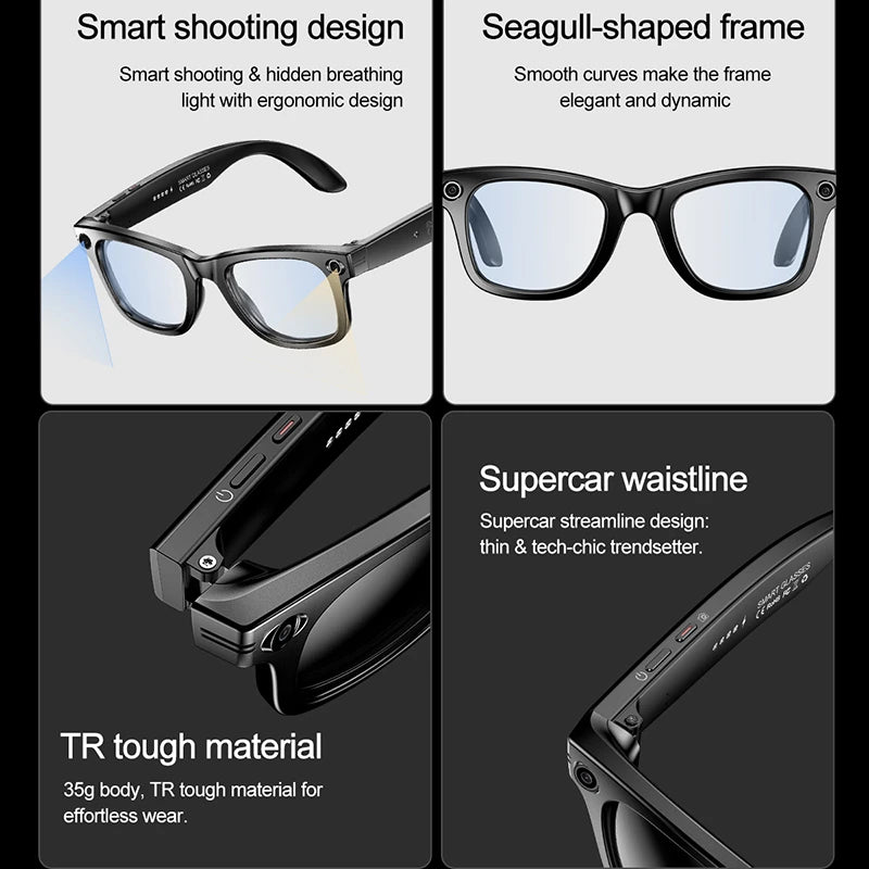 AI Smart Glasses with Camera Sunglasses 100W Camera Video Recorder Wireless Bluetooth Call Anti-Blue Glasses for Man Women