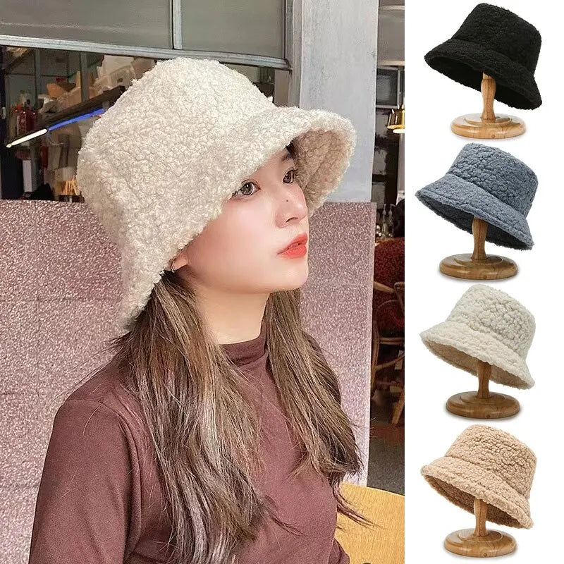Unisex Bucket Hat – Cozy Lamb Wool Fisherman Cap for Winter & Outdoor Style