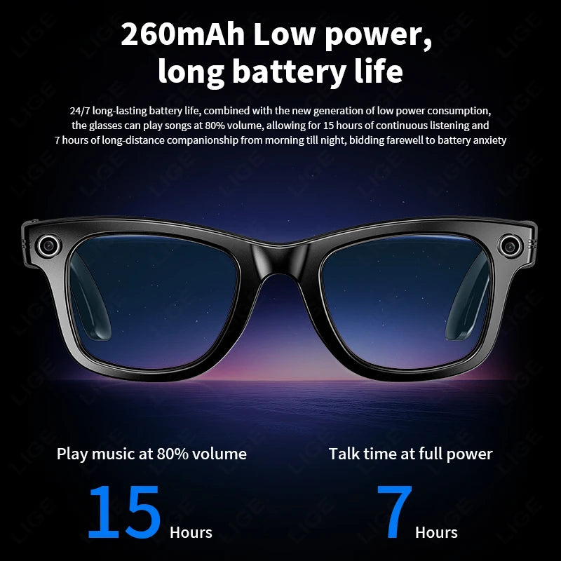 AI Smart Glasses with Camera Sunglasses 100W Camera Video Recorder Wireless Bluetooth Call Anti-Blue Glasses for Man Women