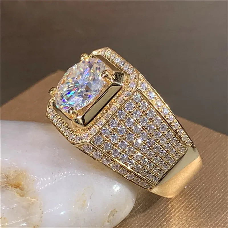 Solitaire 14K Gold Male 2Ct Lab Diamond Moissanite Ring 925 Sterling Silver Jewelry Party Wedding Band Rings for Men