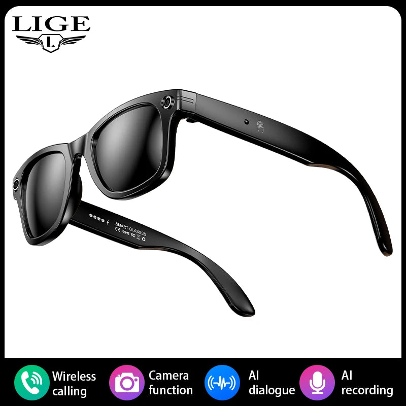 AI Smart Glasses with Camera Sunglasses 100W Camera Video Recorder Wireless Bluetooth Call Anti-Blue Glasses for Man Women
