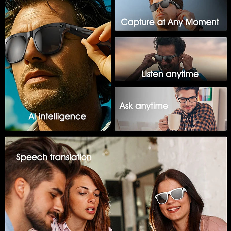 Camera Smart Glasses Take Photo Record Video Bluetooth Call AI Smart Sunglasses 260Mah Battery Stereo Music Translation Glasses