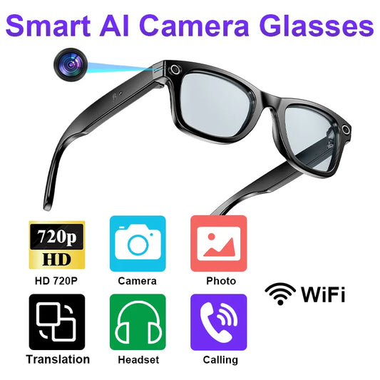 AI Smart Glasses with Camera Sunglasses 100W Camera Video Recorder Wireless Bluetooth Call Anti-Blue Glasses for Man Women